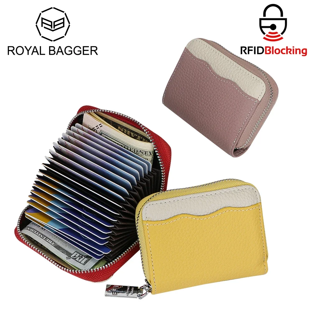 Royal Bagger RFID Blocking Organ Card Holder, Genuine Leather Credit Card Case, Small Clutch Coin Purse for Daily Use 1910