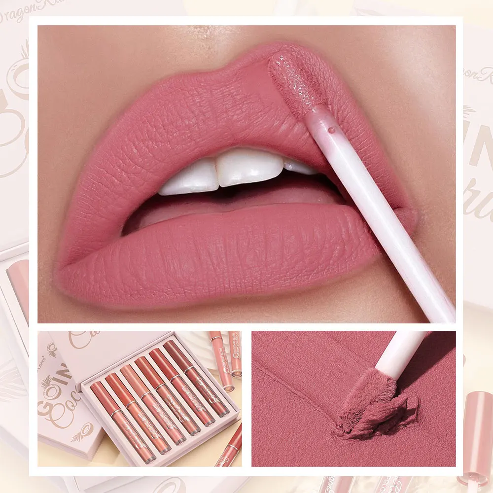 Zestaw sześciu błyszczyków do ust, matowy błyszczyk do ust, wodoodporny, nieblaknący, nieprzywierający błyszczyk do ust, szminka, zestaw błyszczyków do ust na prezent świąteczny