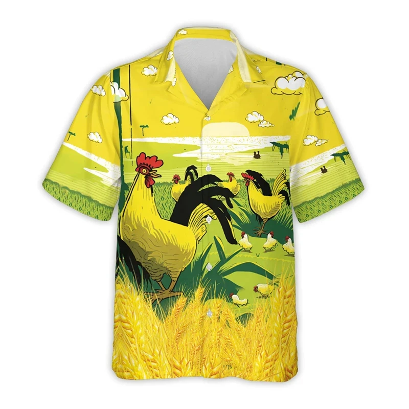 Harajuku Fashion Rooster Graphic Beach Shirt Casual Farm Tropical Shirts For Men Clothes Animal Chicken Aloha Short Sleeve Tops