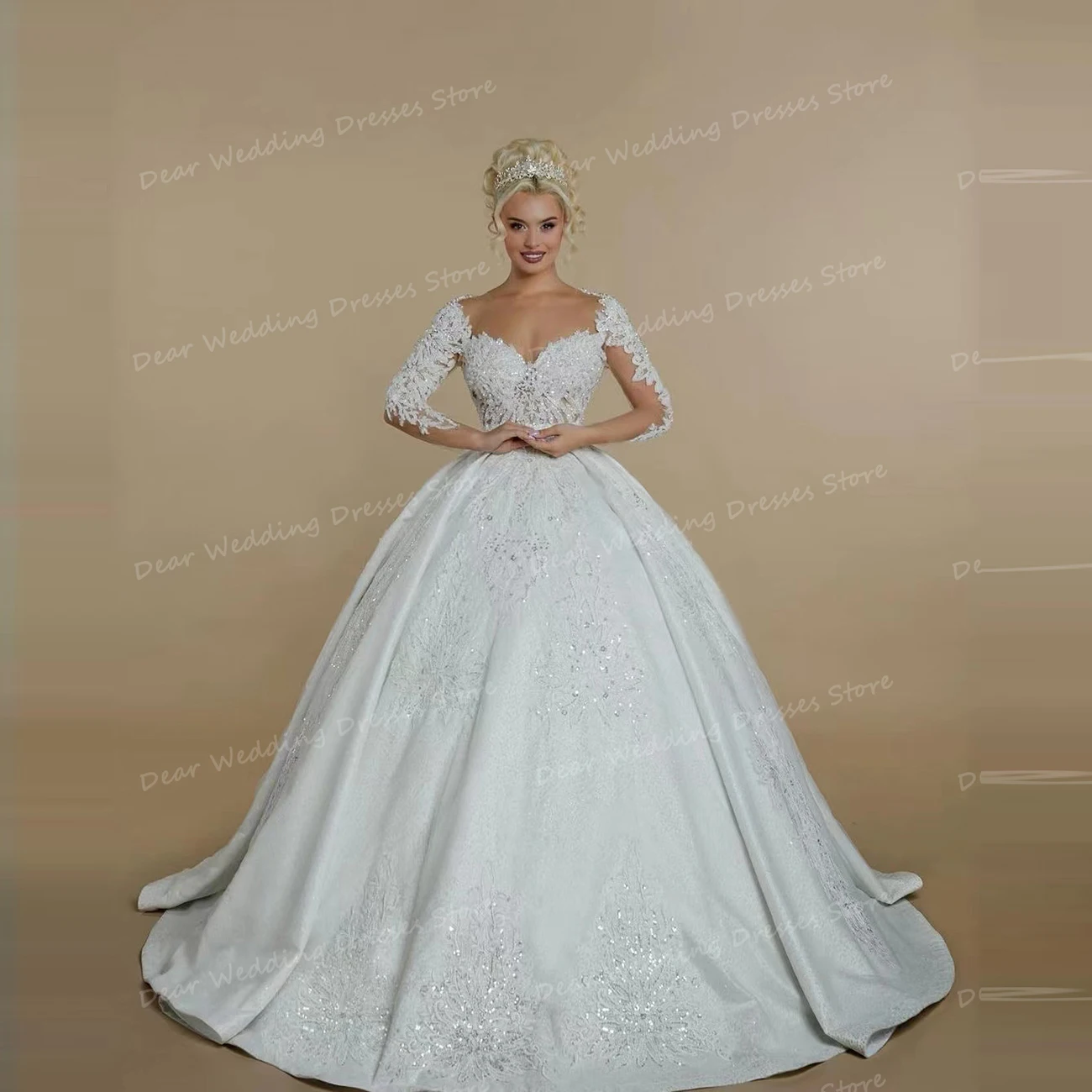 Lusso semplice 2024 abiti da sposa A Line Sexy Appliques Sweetheart per abiti da ballo da sposa abiti A maniche lunghe senza schienale