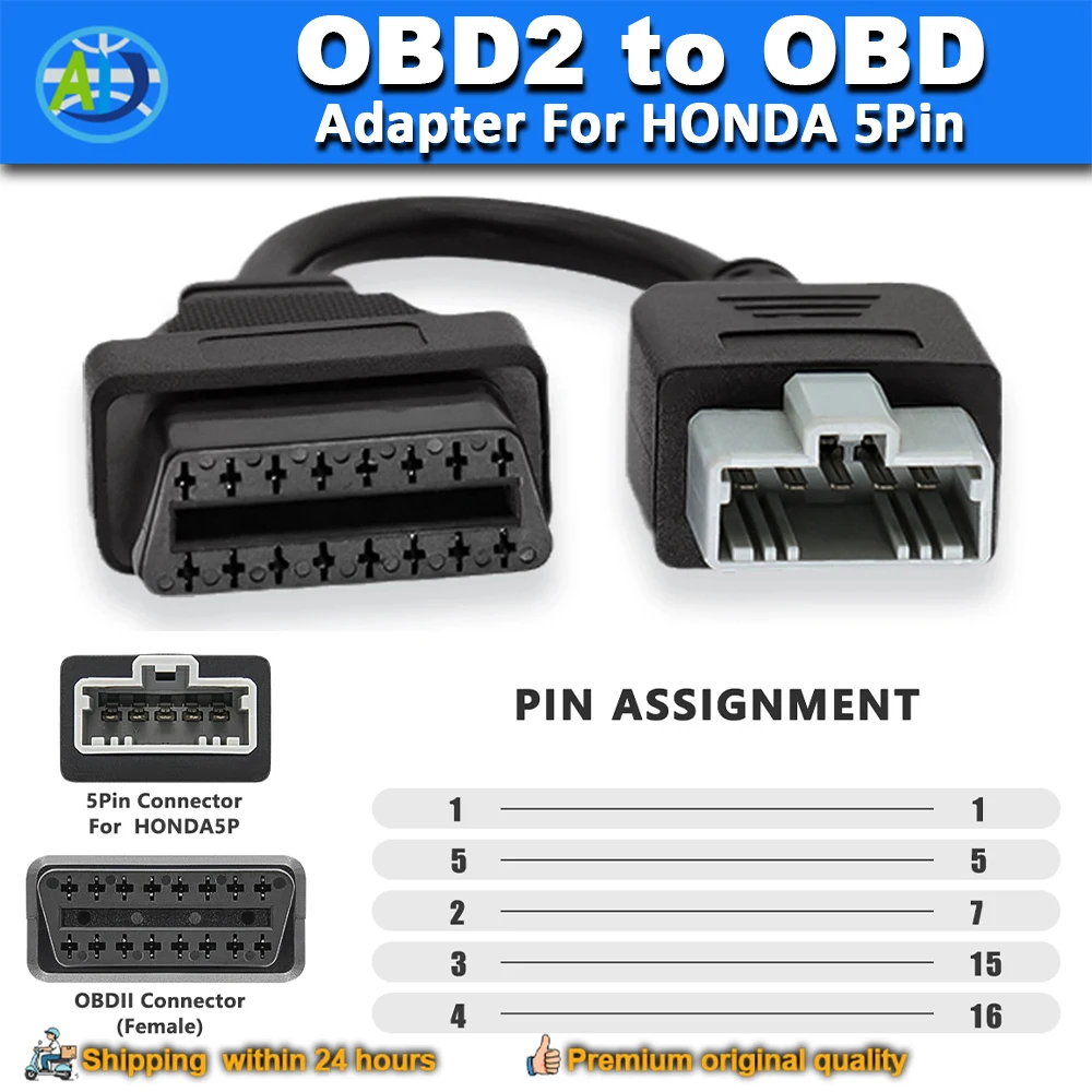 OBD Adapter For Honda 5pin OBD2 Diagnostic Cable to 5Pin Auto Diagnostic Tool Connector for Honda Vehicles 5pin OBD Connector