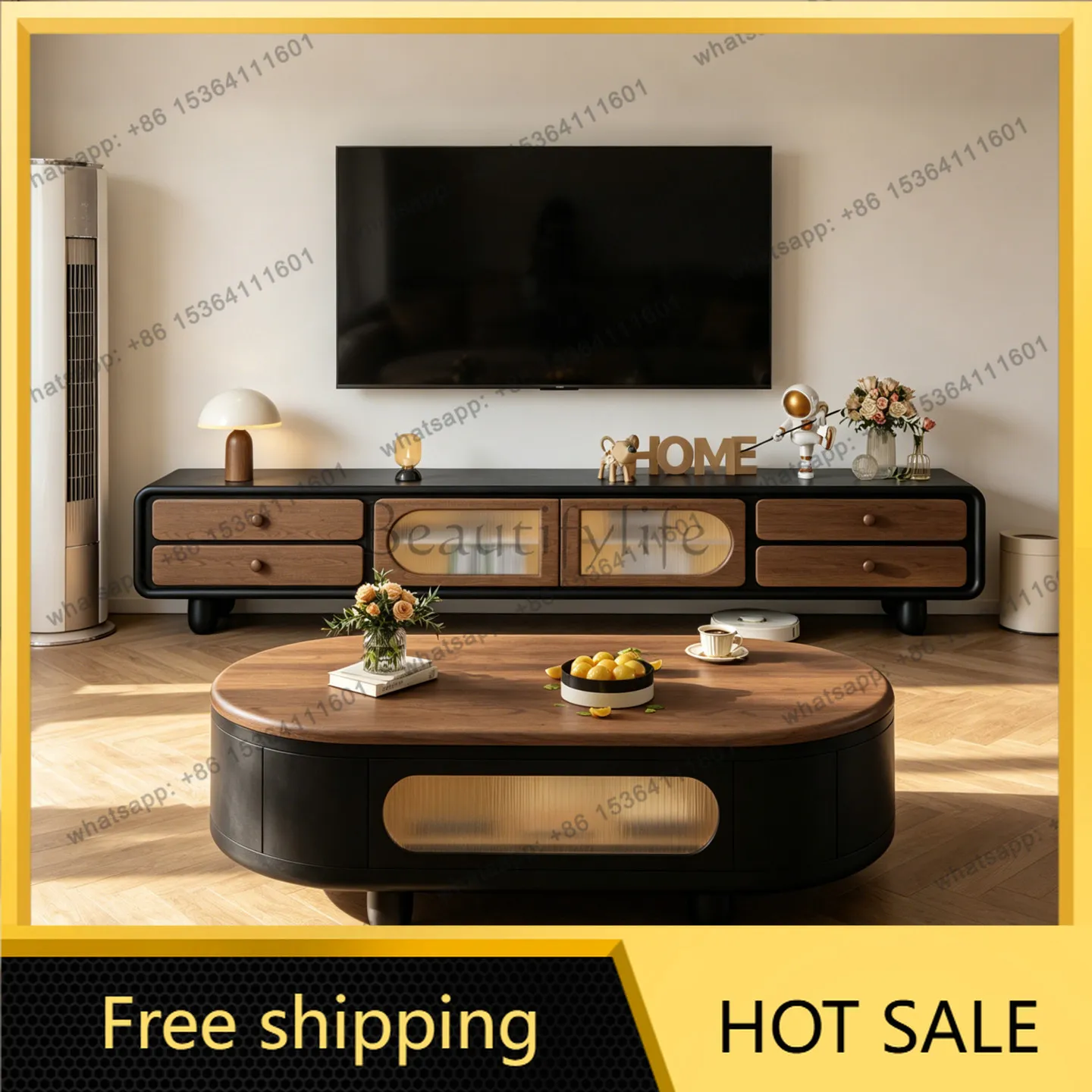 PG retro medieval style coffee table TV cabinet combination living room home floor storage locker integrated high foot