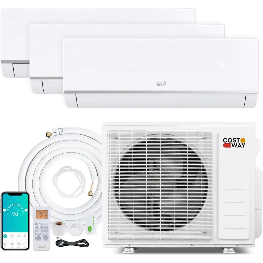 

3-Zone Mini Split AC/Heat Pump, 20 SEER, 12K BTU, Pre-Charged Line Set, 208/230V
