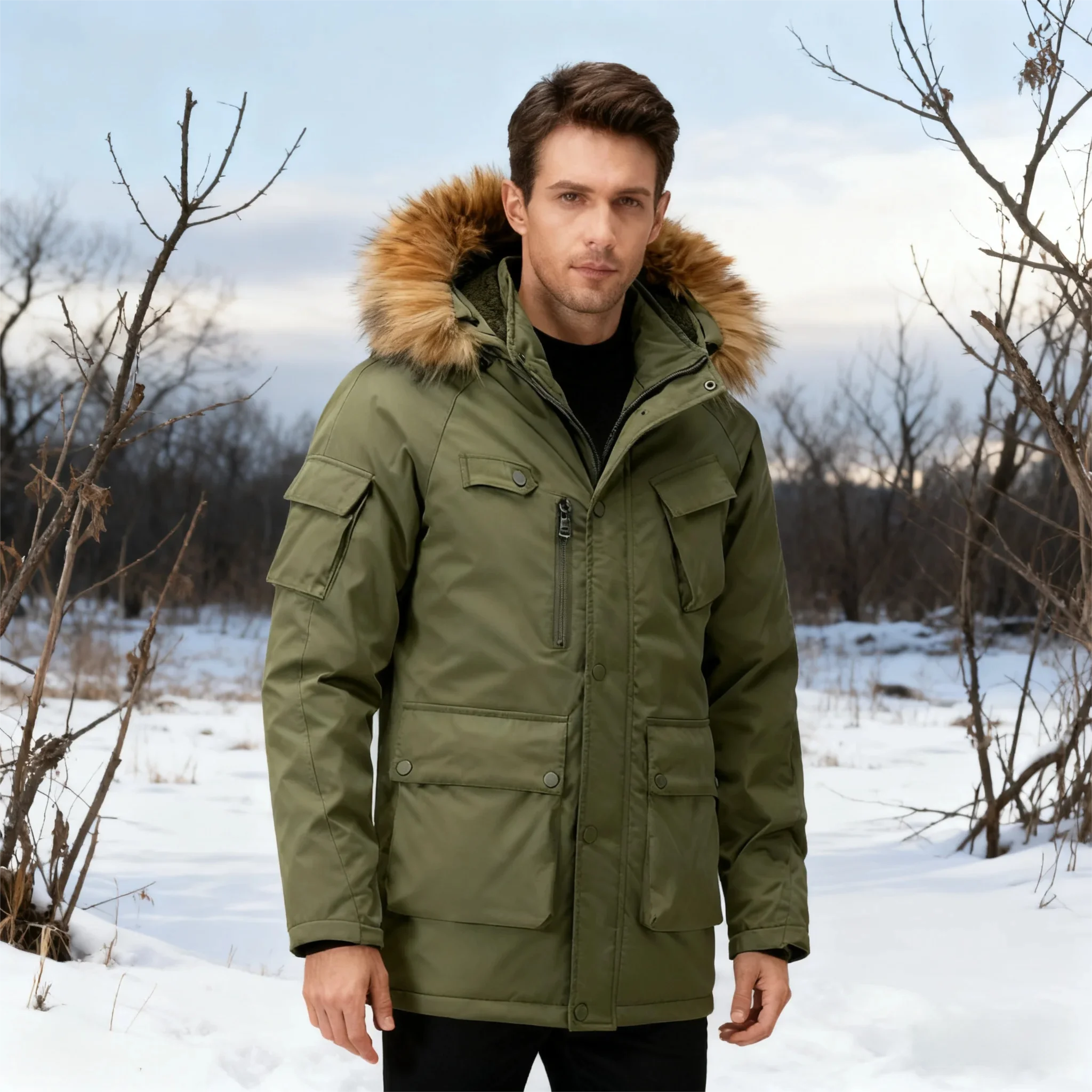 

Men's Heavyweight Cotton Parka - Mid-Length Insulated Coat for Winter (Relaxed Fit)