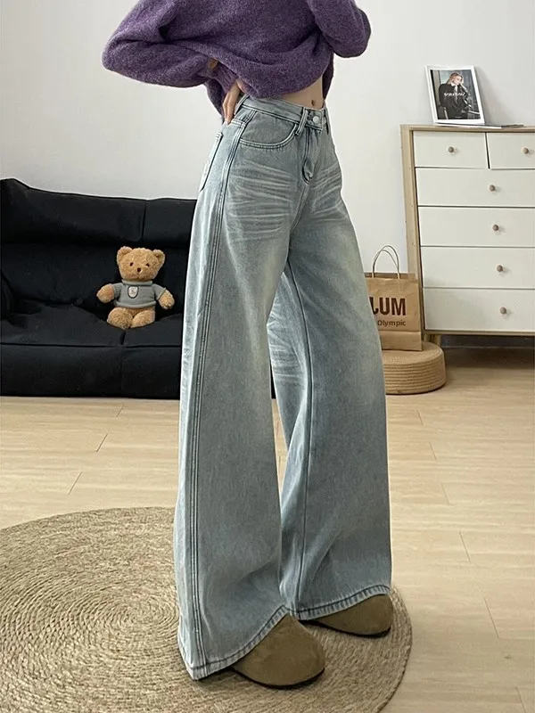 

Retro American Knife Wide Leg Jeans Women's Loose Fit High Waist Casual Cotton Trousers Autumn Winter New Sle PmORh