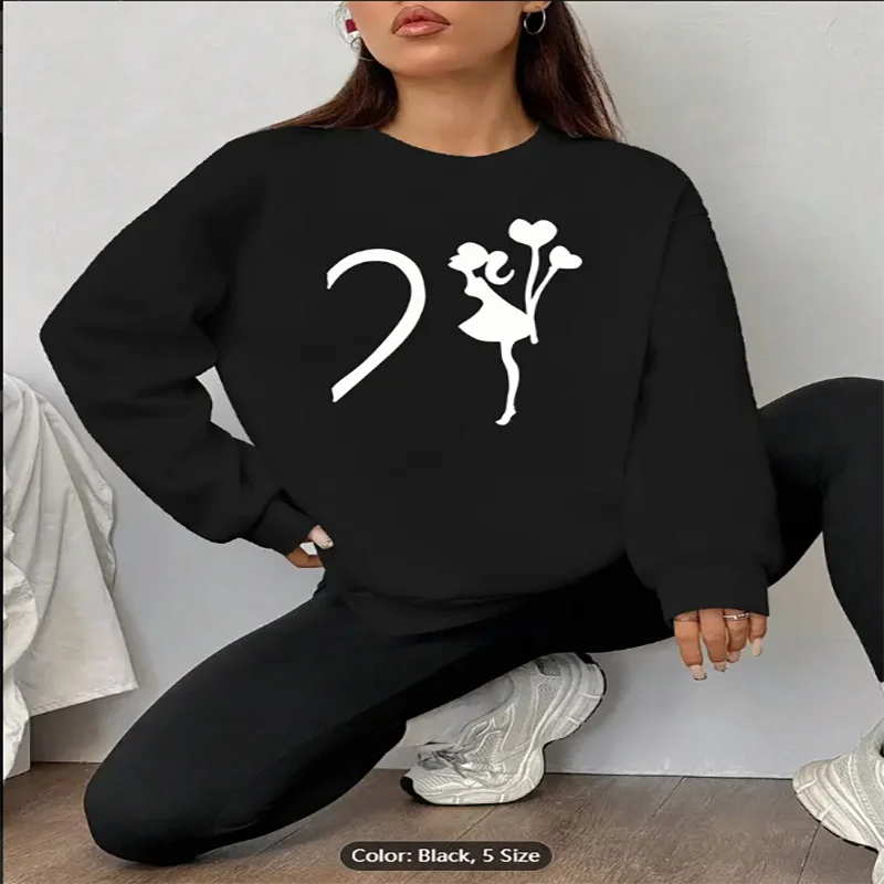 Sudadera rosa para mujer, jersey informal de gran tamaño con estampado gráfico de globos y corazones para amantes del estilo romántico, algodón puro