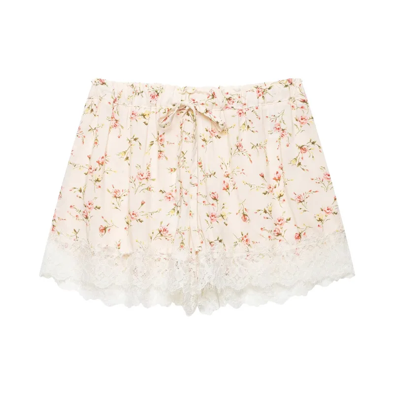 Dave&Di Women's 2026 Summer New Product Versatile Elastic Waist Flower Floral Lace Shorts