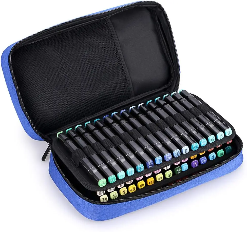 Estuche de transporte para marcadores de arte, organizador de lápiz labial, 60 ranuras, marcadores con cremallera de lona, bolsa de almacenamiento para artistas, suministros para bolsas de arte