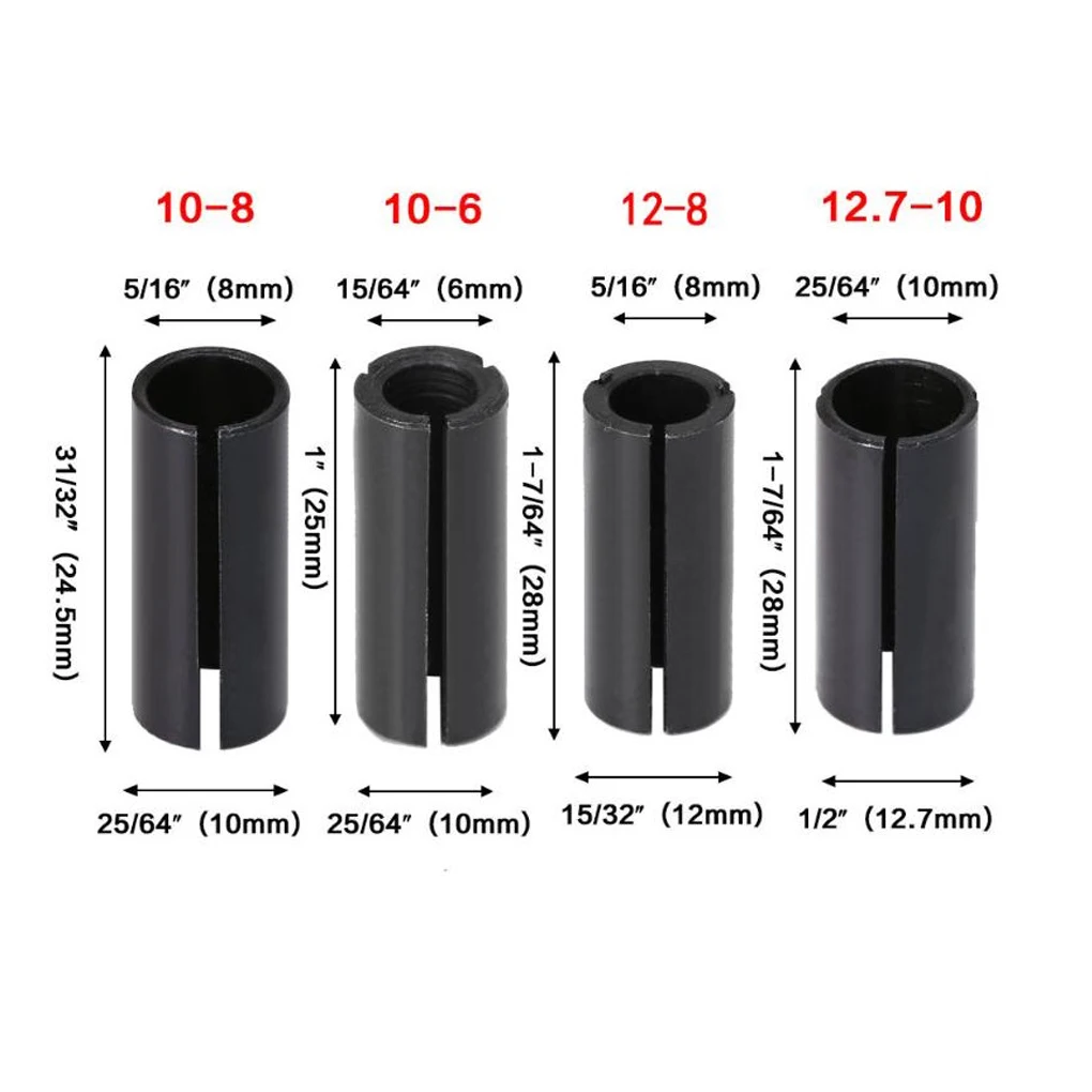 4pcs Router Bit Router Collet High Precision Adapter Collet Milling Cutter Tool 6/8/10/12/12.7mm For Engraving Bit Machine