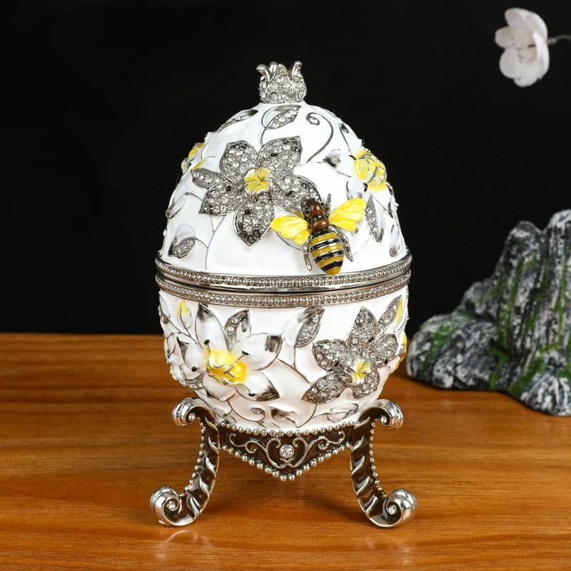 

SHINNYGIFTS Big Size Royal Anniversary Gifts Bee on Flowers Faberge Egg Trinket Box Easter Gifts