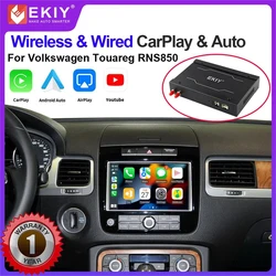 EKIY-caja de reacondicionamiento CarPlay para VW/Volkswagen Touareg con sistema 3G RNS850 2011-2015 espejo de navegación funciones automáticas Android