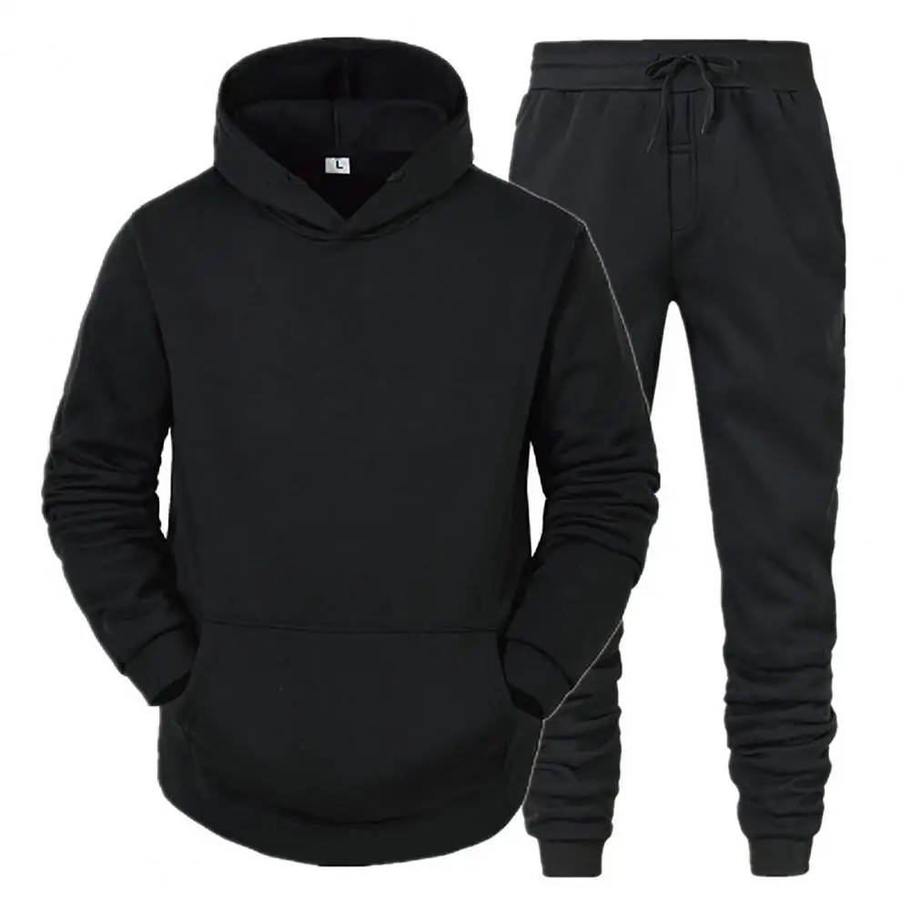 Solid Color Men Sweatshirt Pants Set 2024 Spring Casual Solid Color Running Jogging Sport Tracksuit Pockets Athletic Sweatsuit