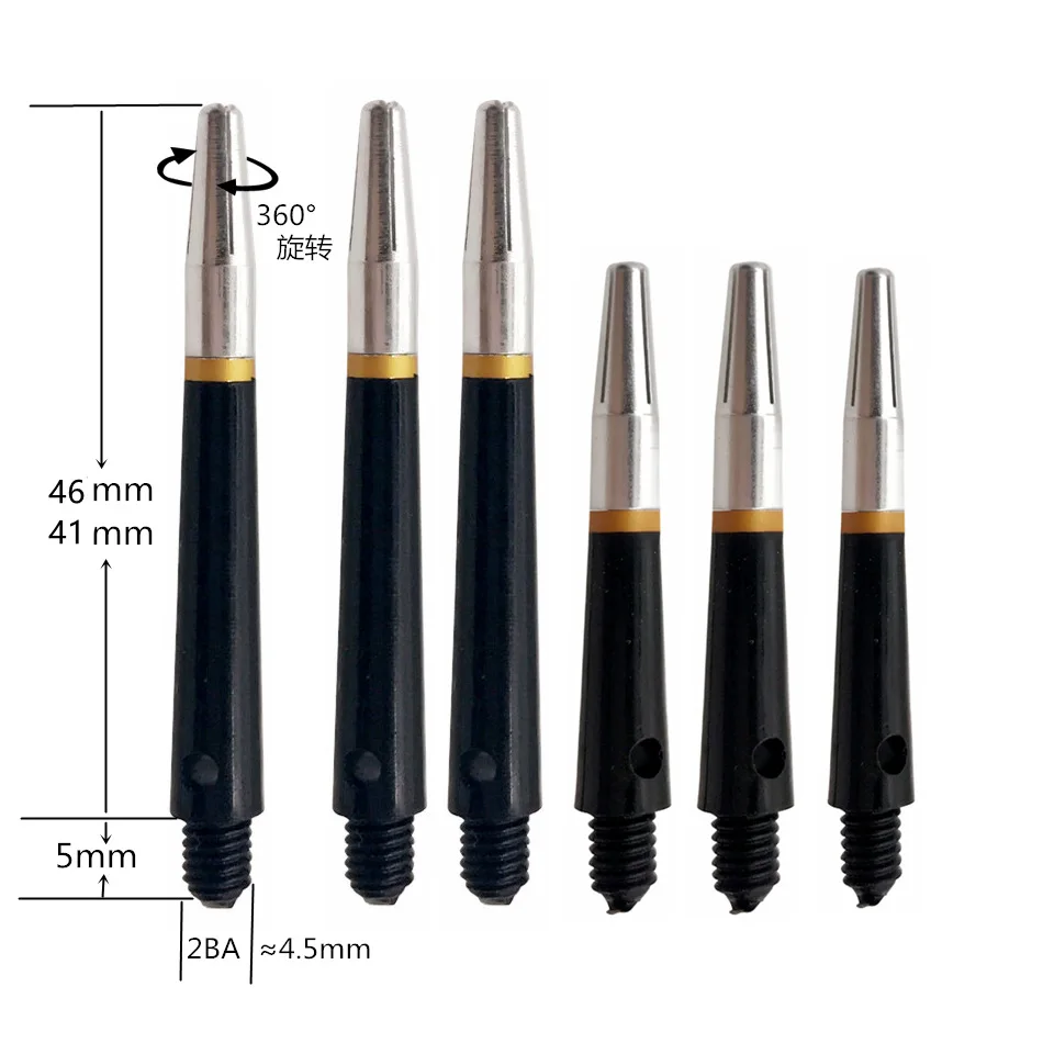 3 Pieces 46mm/41mm 2BA 360 Degree Rotating Anti-collision Nylon and Aluminum Dart Shaft Professional Steel Tip Dart Accessories