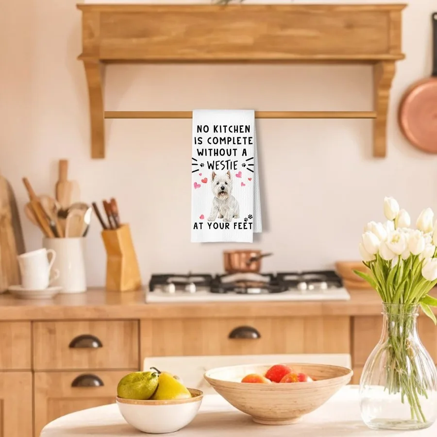 Westie مضحك الكلب مناشف المطبخ ل n A المطبخ ليست كاملة دون منشفة طبق Westie الهراء نسج مناشف اليد للمنزل B