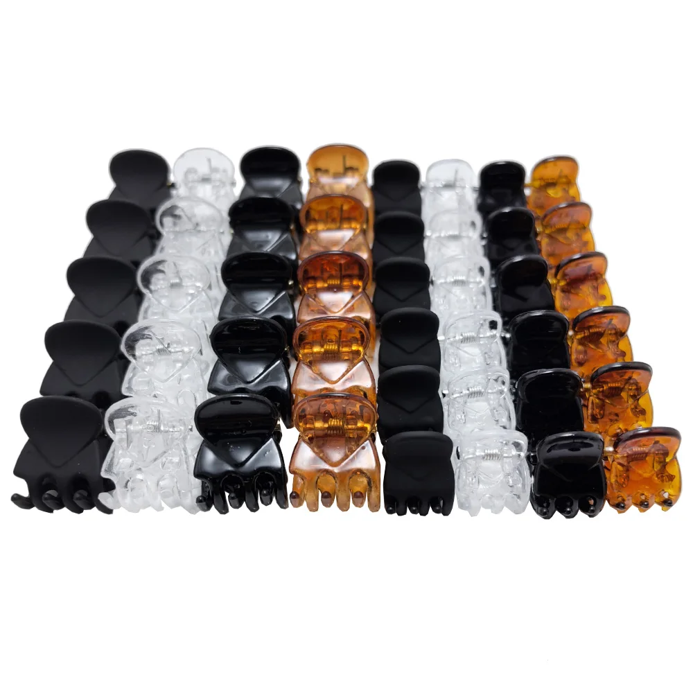 50Pcs/lot 1-1.5cm Small Mini Hair Claw Clips Black Brown Clear Transparent Plastic Clips Hairpin Kids Hair Styling Clamp Women