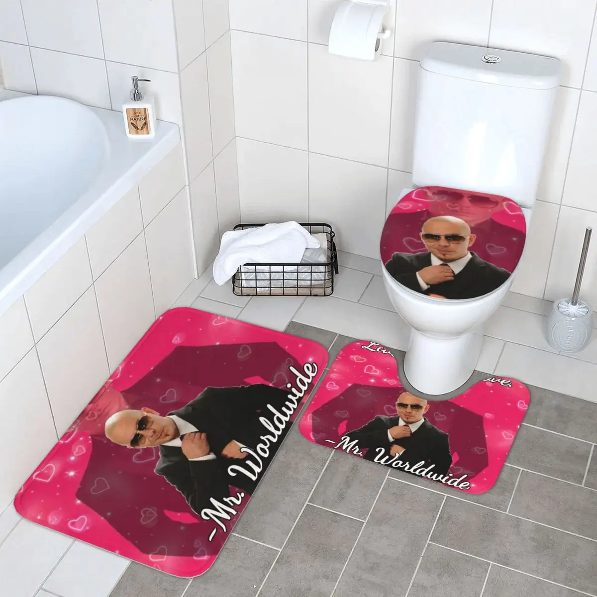 

Mr. Worldwide Says To Live Laugh Love 3-х предметный коврик для ванной комнаты Набор для ванной комнаты Крышка для унитаза Домашний декор Нескользящий ковер Напольный коврик