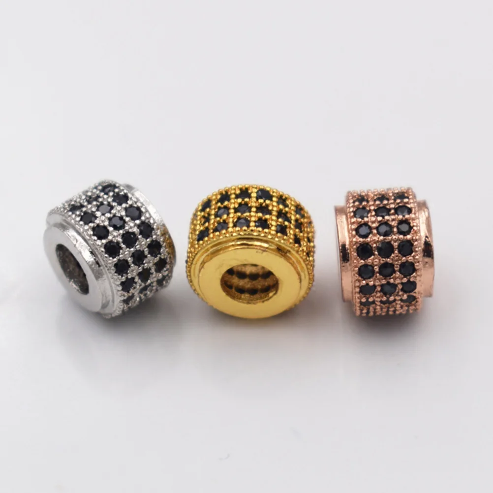 

5 PCS Zircon Spacer Beads Bracelet Loose Micro Setting Metal Jewelry Making Silver