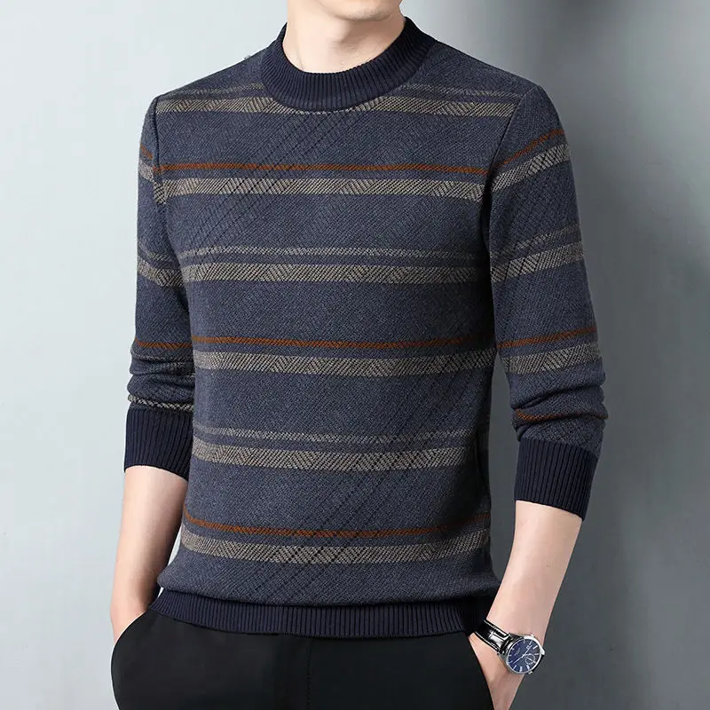 Stylish Striped Casual Sweaters Men's Clothing Vintage Contrasting Colors Autumn Winter New O-Neck Long Sleeve Knitted Pullovers