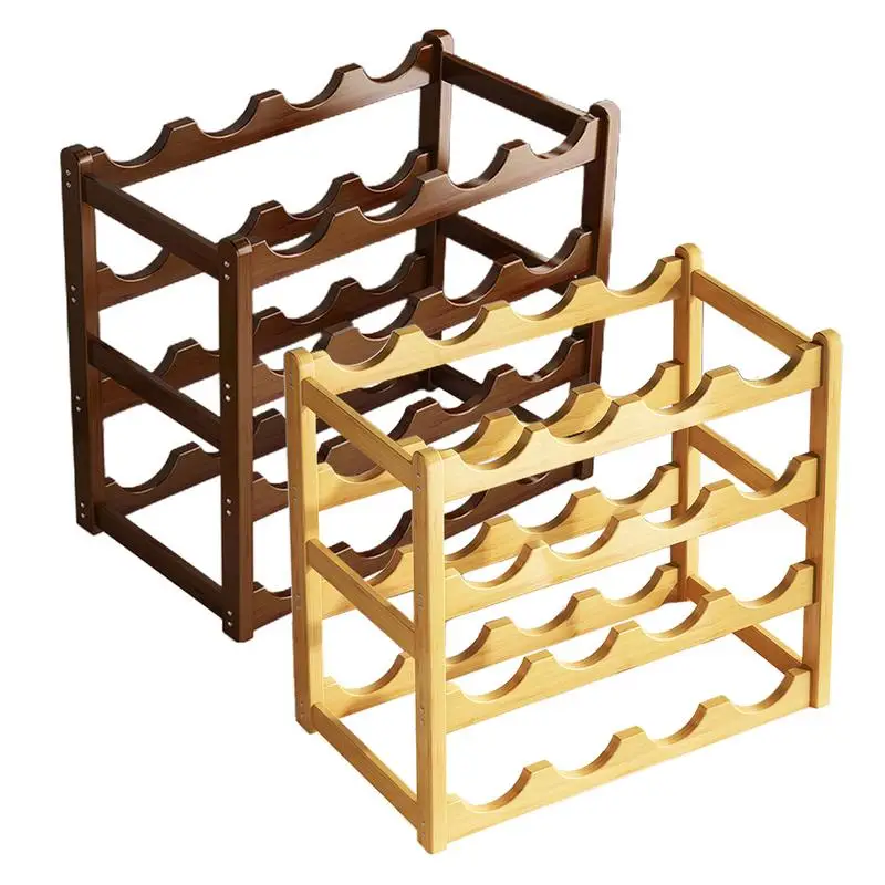 Stackable Wine Rack 4 Tier Wine Shelf Stand Bottle Wooden Wine Holder For Cabinet Countertop Pantry 20 Bottle Display Shelf