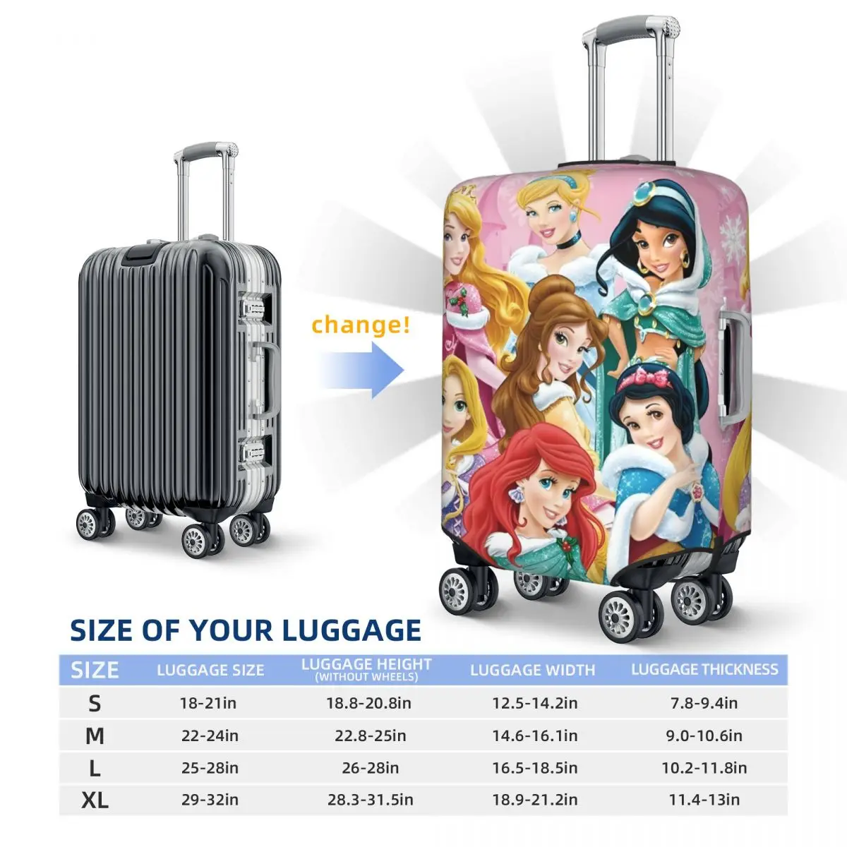 Housse de bagage de voyage princesse Kawaii personnalisée, élastique, Adorable, classique, dessin animé, housse de protection pour valise, 18-32 pouces