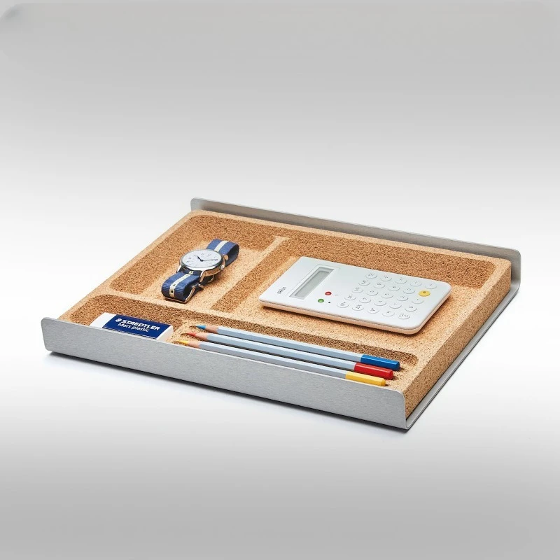 

Aluminum Cork Desktop Organizer Tray Office Desk Storage Tray Multifunctional Stationery Caddy Minimalist Catchall Storage Box