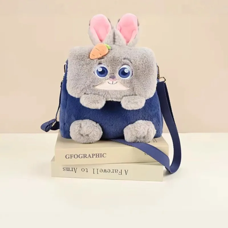 Disney Kawaii Cartoon Animal Plush Backpack Girls Cute Flip Furry Backpack Portable Outing Shoulder Messenger Bag