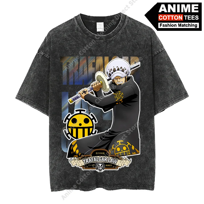 

Anime ONE PIECE - Heart Pirates Trafalgar Law Print T Shirt Hip Hop Street Men Women Casual Short Sleeve Retro Cotton Loose Tees