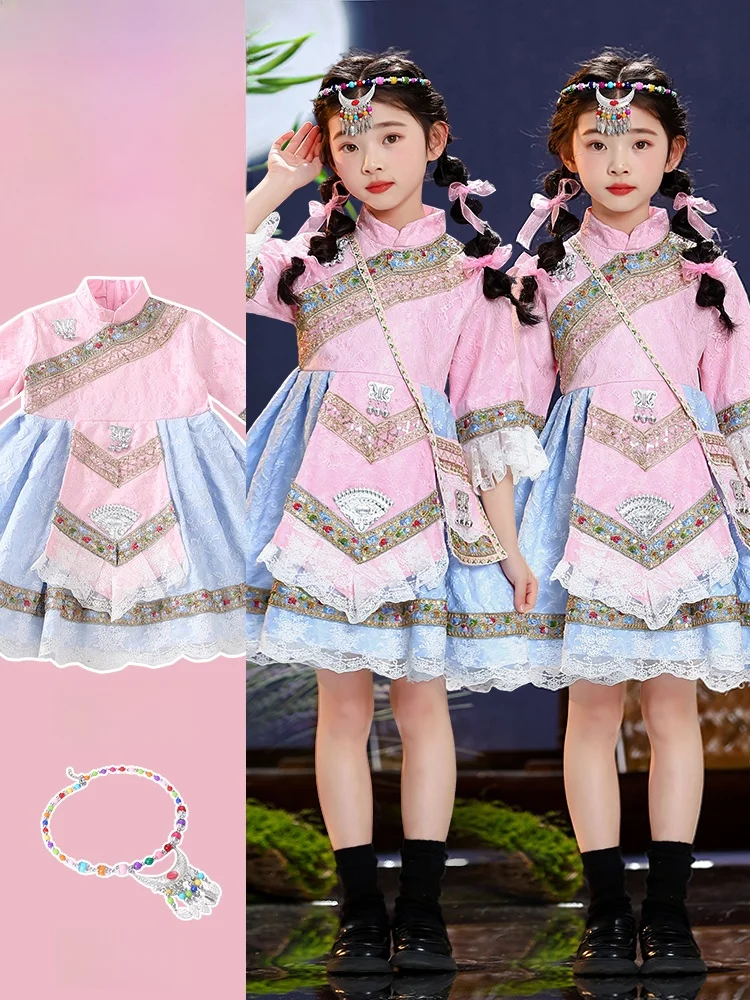 

New March Three Three Ethnic Minority Clothing for Girls Nationality Han Nationality Minority Children's Clothing