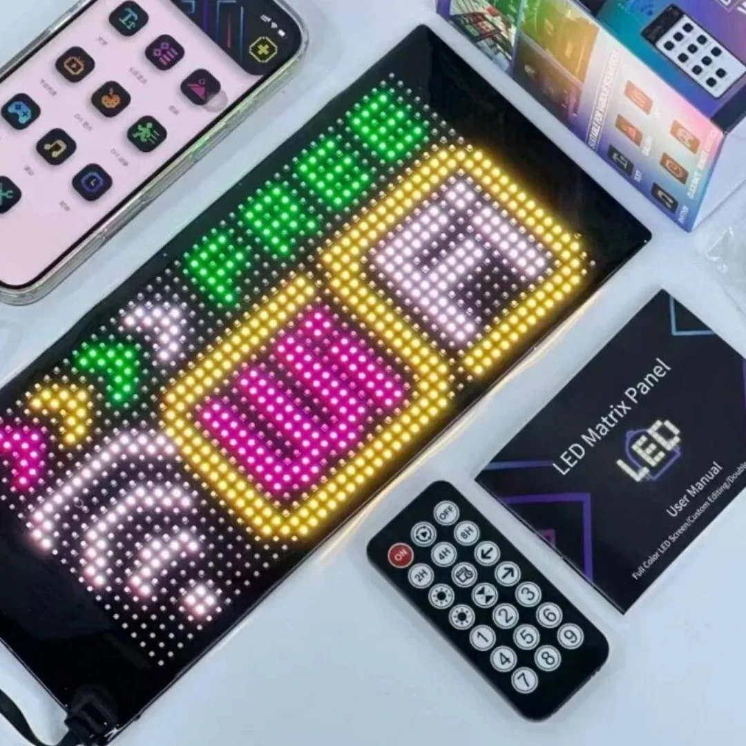 Tela de exibição de rolagem de fileira dupla, aplicativo inteligente, painel de luz de matriz de led, carro, caminhão, olhos malignos, sinal flexível, programável, bar, festa