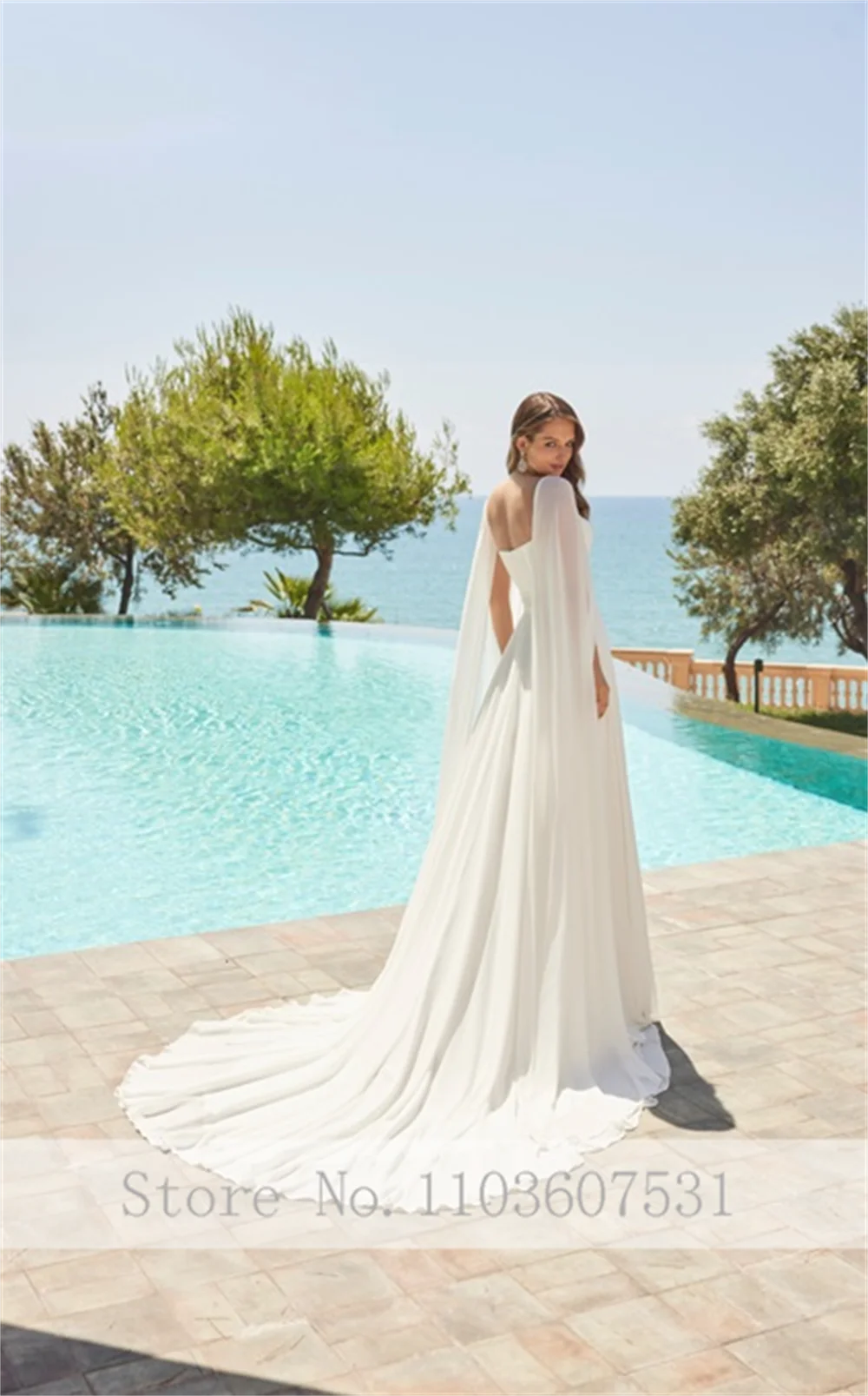 Robe de Mariée Trapèze en Satin avec Ceinture Plissée pour Femme, Vêtement à Col Bateau Modeste avec Cape, pour ixde Mariage