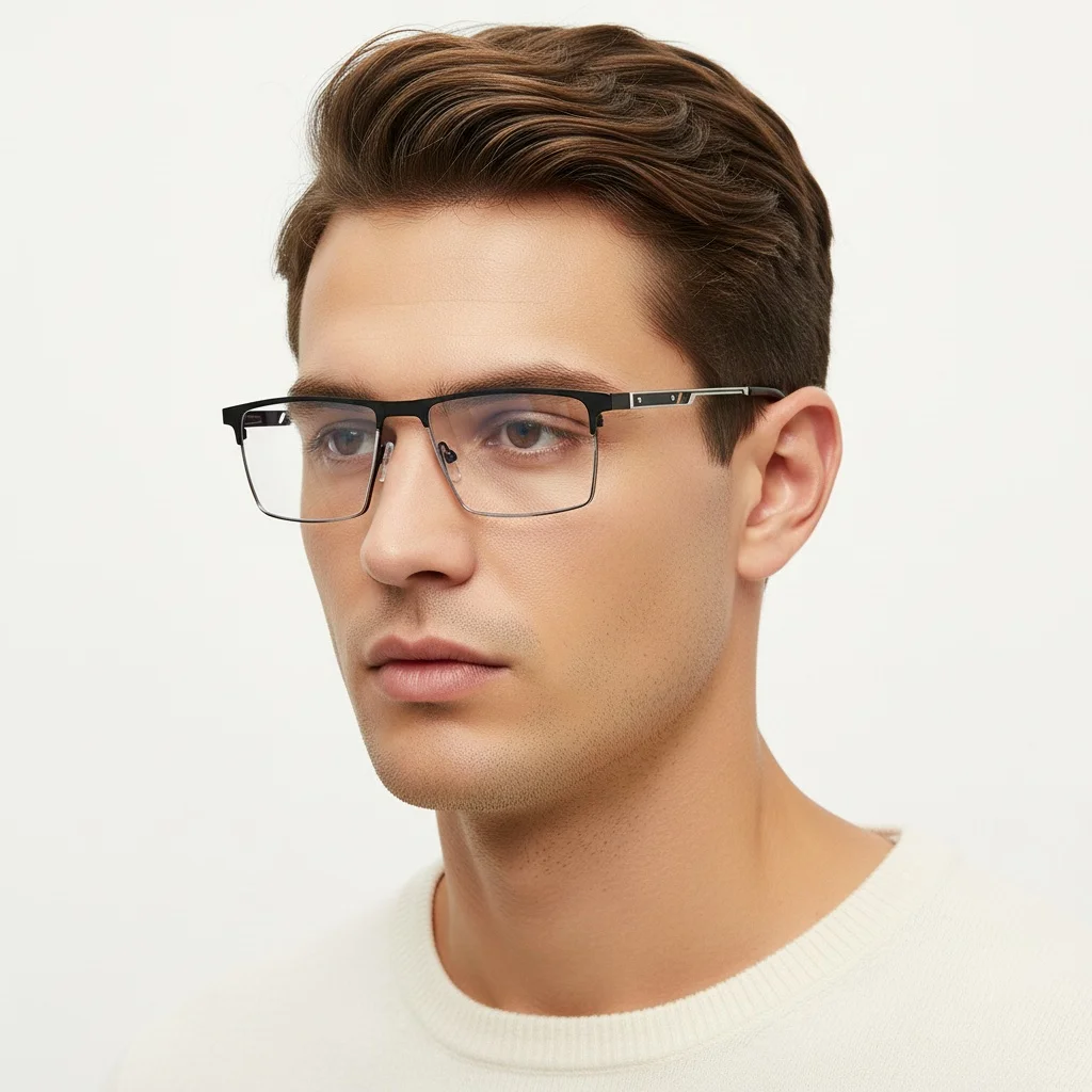 Business Halbrahmen Engineering Müdigkeit Flaches Licht Brillengestell Büro Anti-Blaulicht-Brille Myopie Glasrahmen für Männer 6007