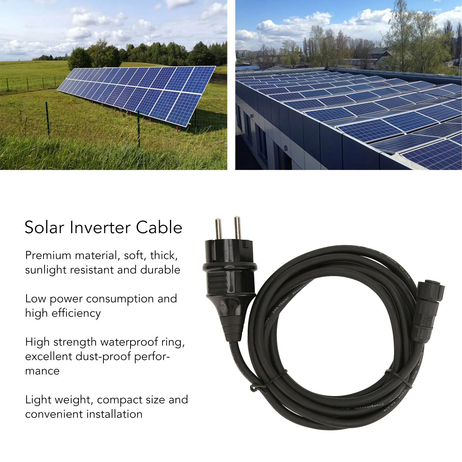 Picture 3: Power Supply Cord Cable 3 Meter Solar Energy Power Generation AC Power Cord for WVC 300 WVC 350 Solar Cable Solar Inverter Cable