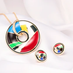 R&X Sets Stainless Steel Enamel Necklace Stud Earrings Fashion Gold Silver Plated Earrings Necklace Set Wedding Accessories
