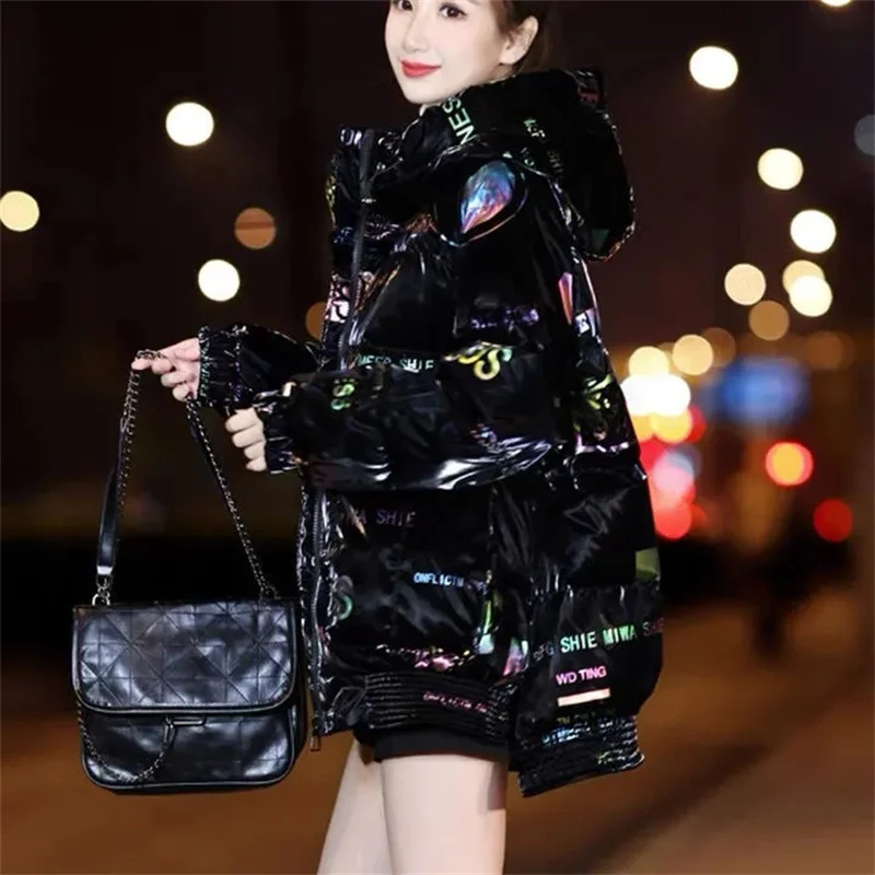 

Vintage Colorful Bright Down Padded Jacket Women's 2022 Winter Coat Hooded Loose Fashion Warm Jacket Women Thick Parka Outwear