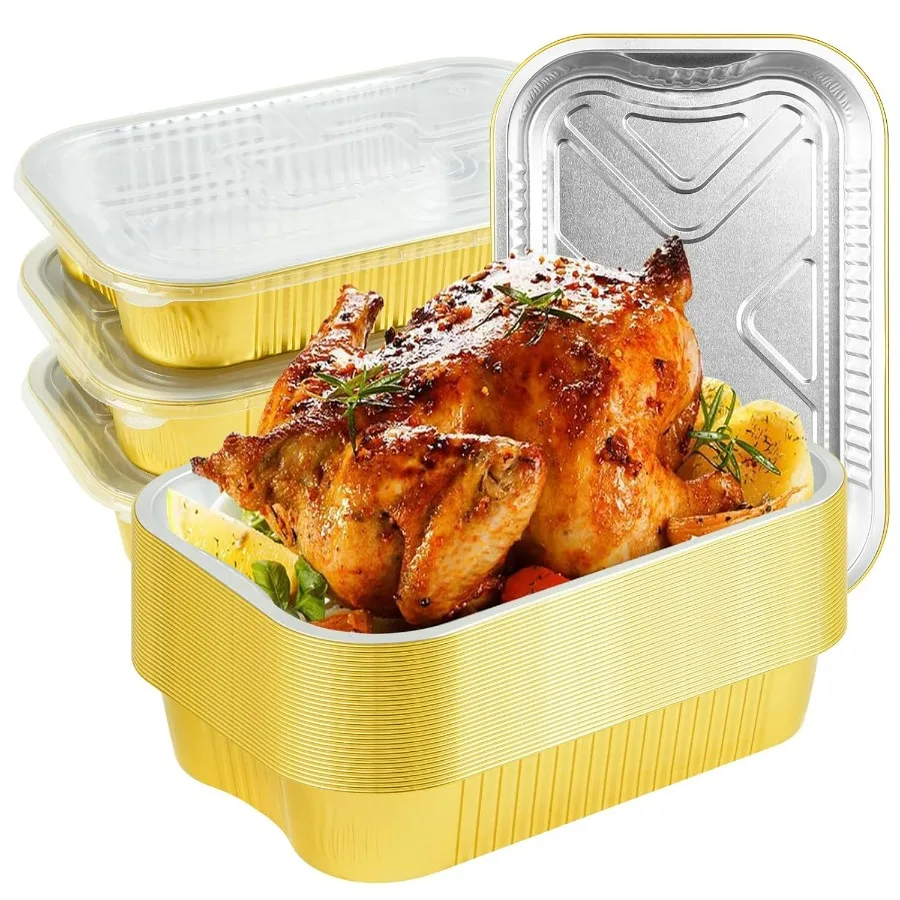 

30 Pack Gold Aluminum Foil Pans with Lids 9x13, Extra Heavy Duty Aluminum Foil Baking Pans with Lids, Double Thick Half Size Tin