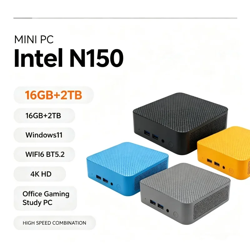 Mini Desktop Host Intel N150 Processor Windows 11 16GB RAM 1TB‑2TB SSD WiFi6 BT5.2 Light Portable PC for Business Office Home