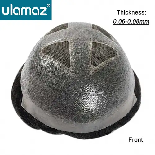 Imagen 2 del producto Prótesis capilar de cabello masculino, peluquín de piel de 0,06-0,08mm, peluca para hombre con nudos dobles, peluca de encaje Pu para hombres, sistema de cabello humano para hombres