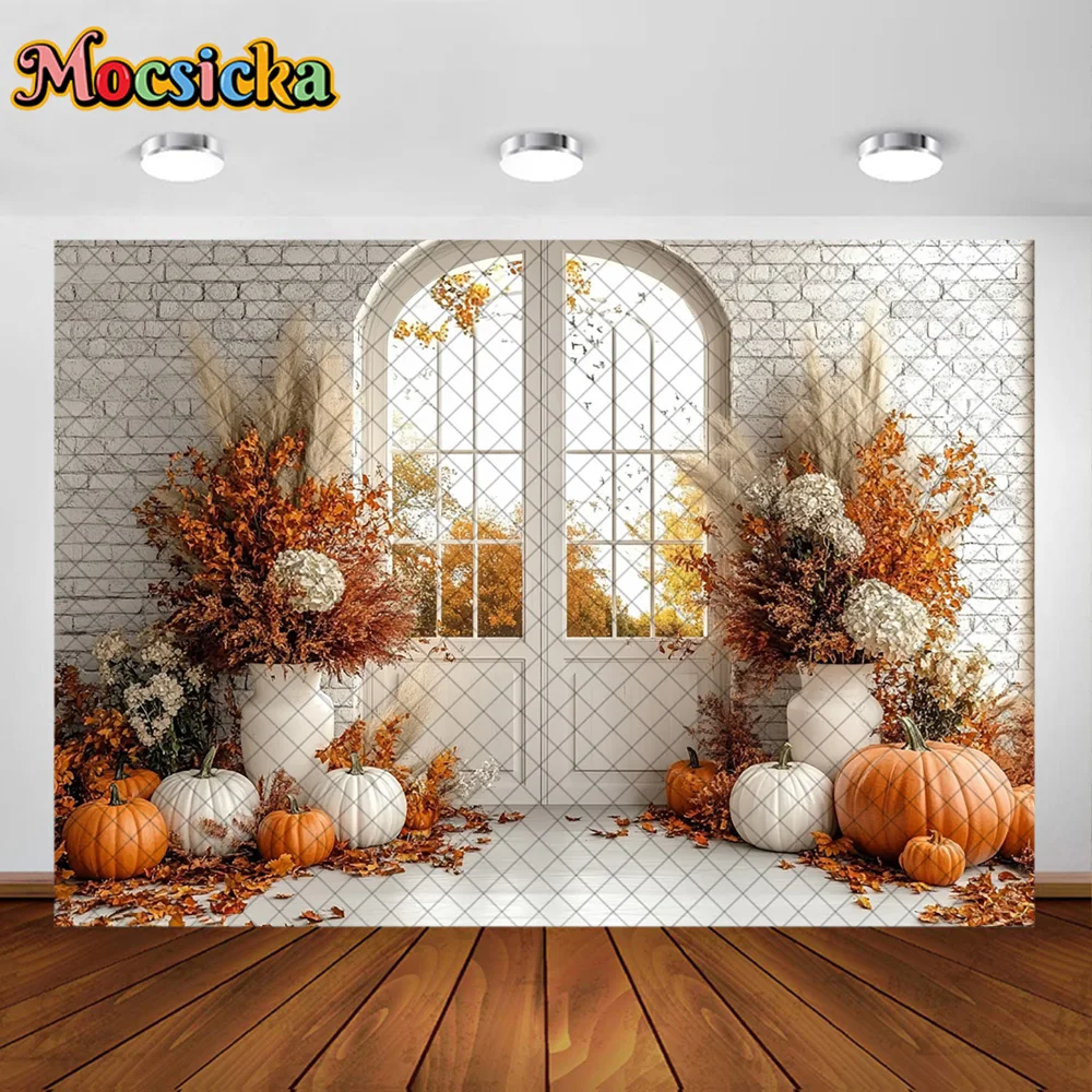 Mocsicka 사진 배경 가을 호박 단풍잎 장식 여성 가을 초상화 사진 배경 사진용