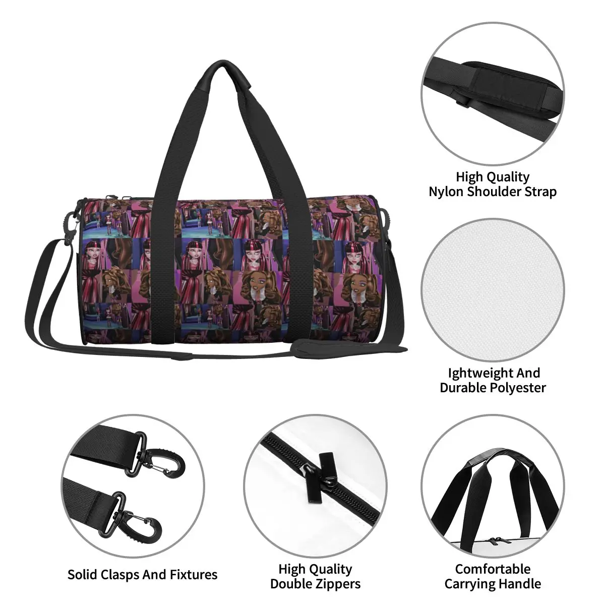 Gym Bag Monster High Sports Bag with Shoes Couple Outdoor Pattern Handbag Graphic Training Fitness Bag