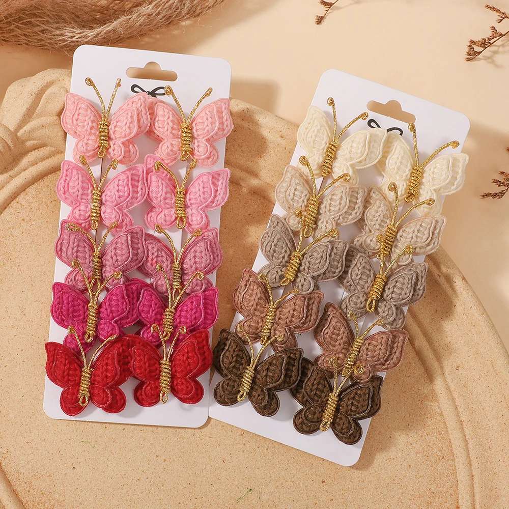 

10Pcs/set Cute Handmade Crochet Butterfly Alloy Hair Clip Double-Layer Wool Woven Hair Clip Children's Gift Hair Accessory