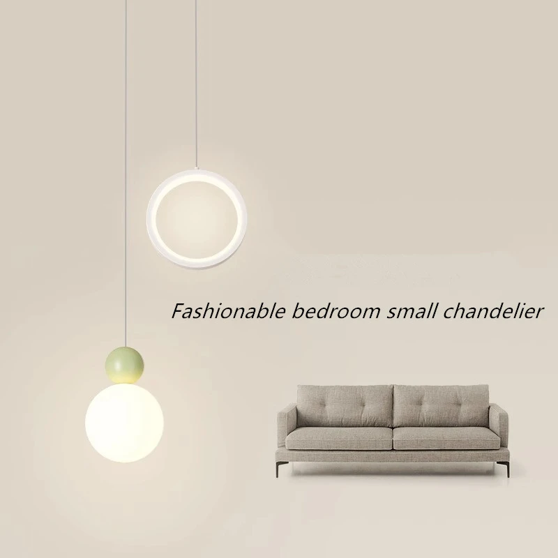 Bedroom bedside chandelier minimalist modern internet red ins small fresh green living room sofa background wall bar LED light