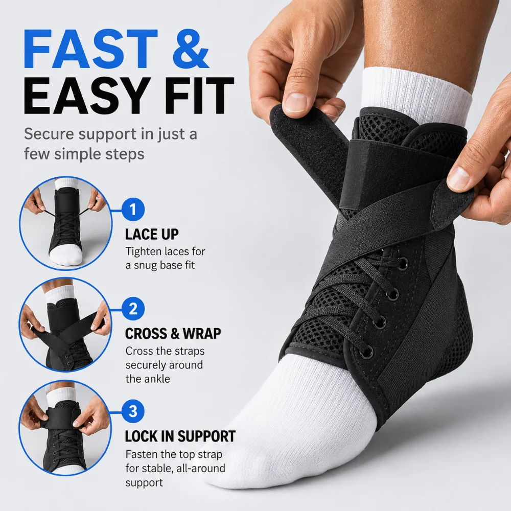 gym accessorieAdjustable 360° Ankle Brace Support with Removable Side Stays Breathable Lace-Up Stabilizer for Sports Gym Sprains