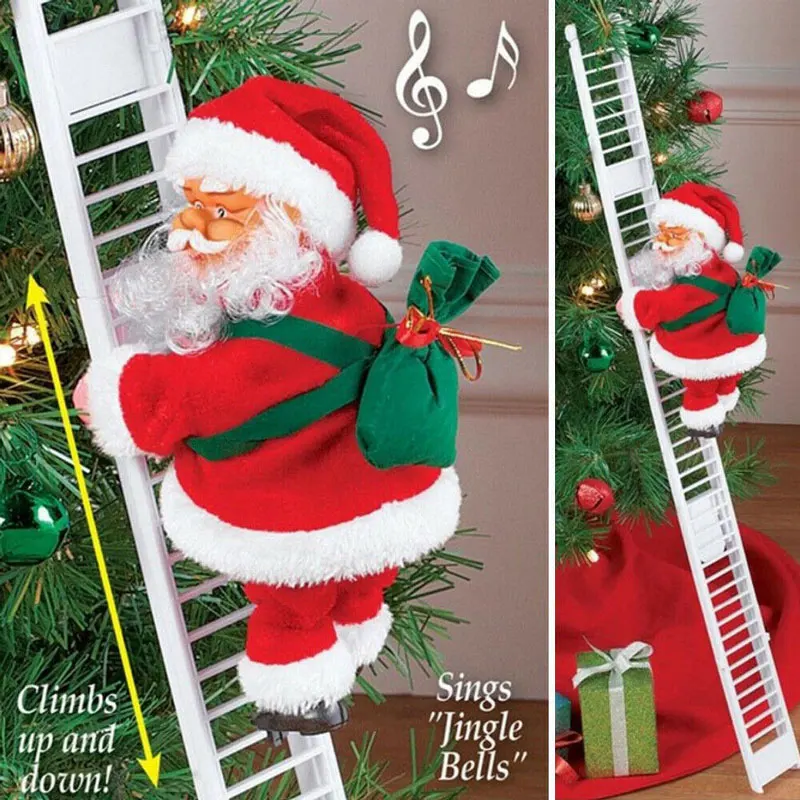 Juguete electrónico de Papá Noel de peluche, escalera de escalada, padre de Navidad con música, buen regalo de cumpleaños de Navidad para niños y niñas