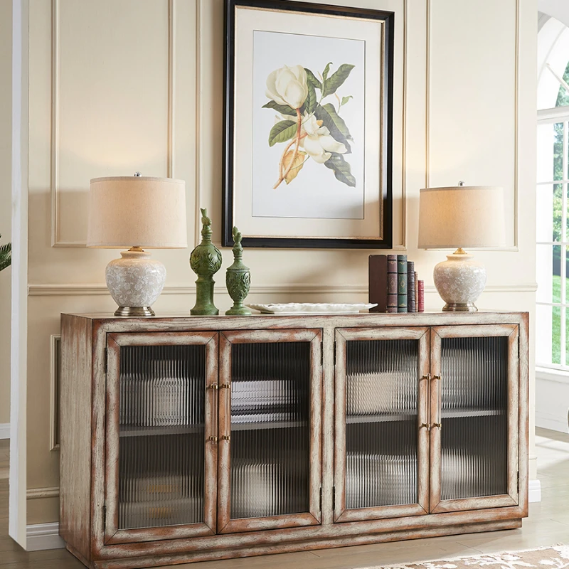 Solid wood sideboard French tea cabinet living room home bar table storage cabinet wall glass wine cabinet