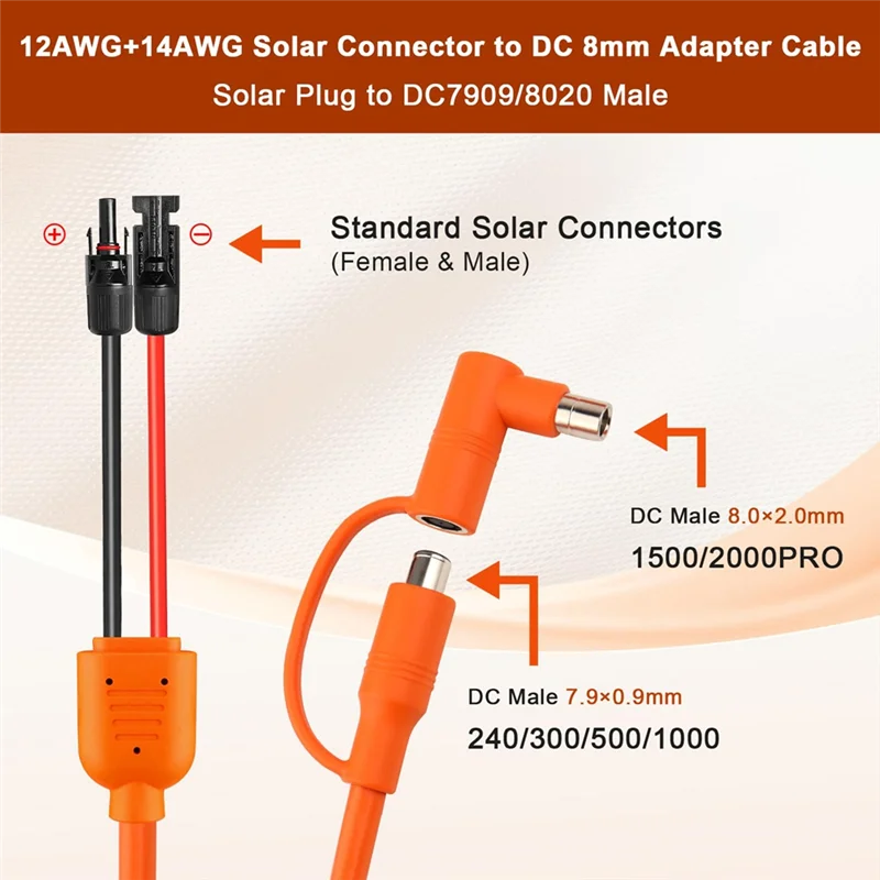 Abko-solar para dc 8mm cabo de extensão de carga 10ft, 12awg + 14awg cabo solar com conector do painel solar para dc7909/8020