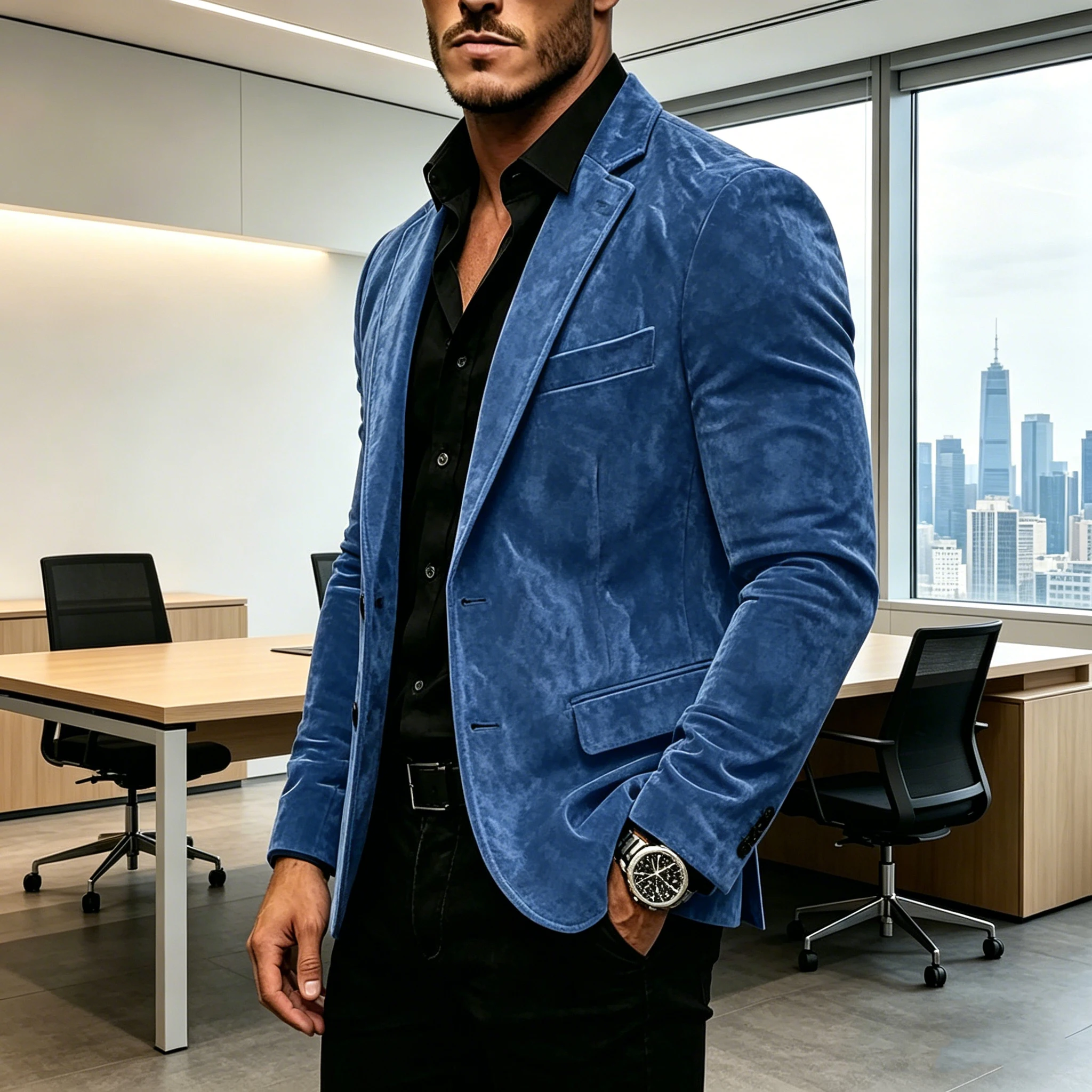 Vintage Men's Suede Blazer Slim Fit 2 Button Notched Lapel Casual Suit Jacket Formal Business Tuxedo Wedding Party Daily Wear