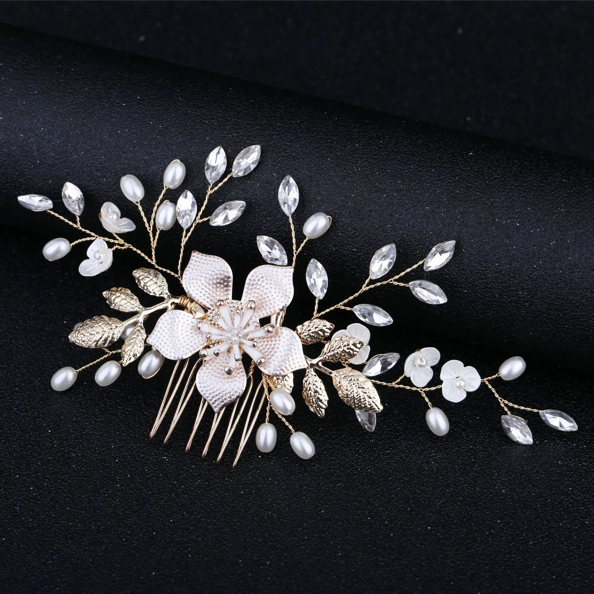 Luxury Bride Pearl Aolly Flower Hair Comb Crystal Hairpin Women\'s Wedding Hairwear  Wedding Party Jewelry Hair Accessories