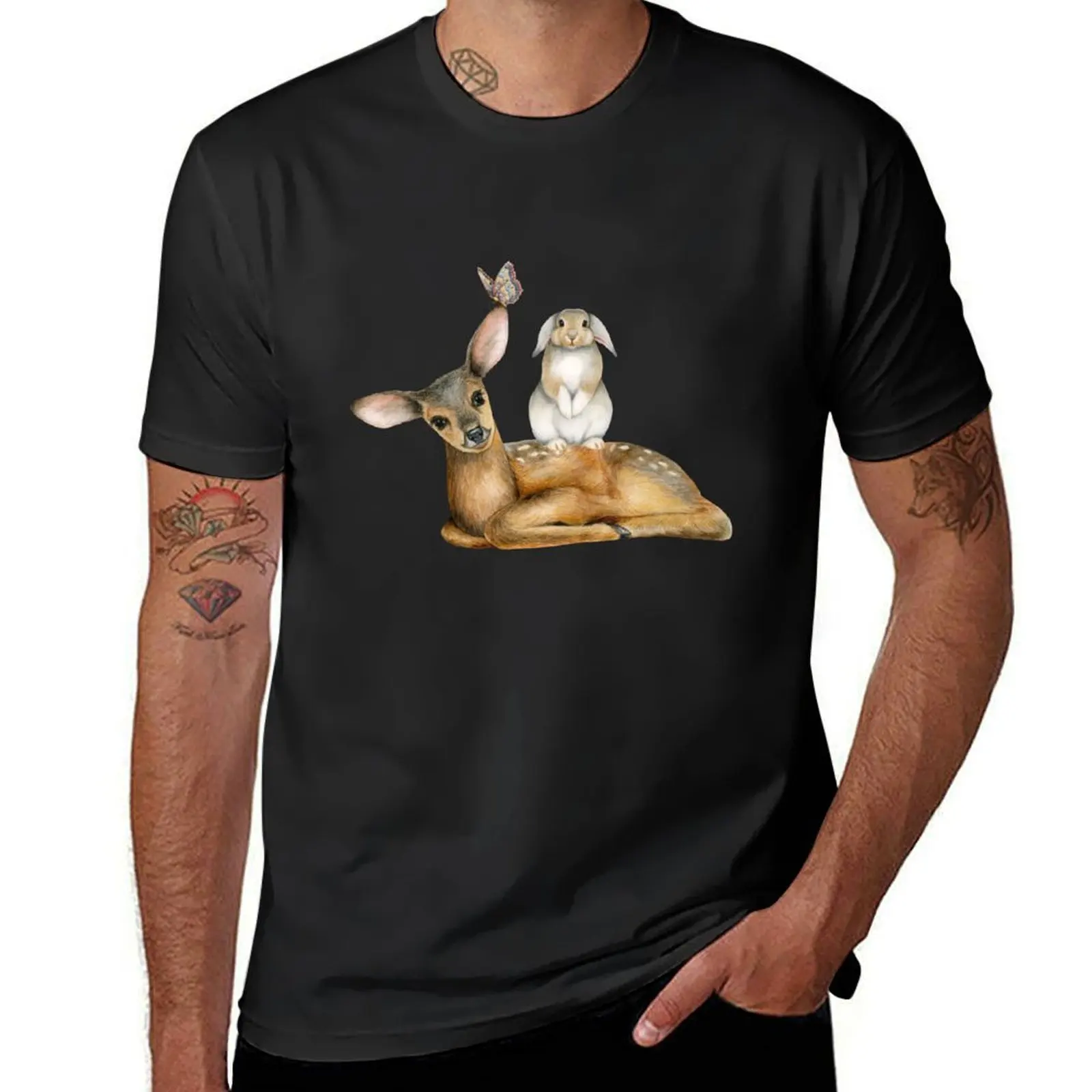 

Cute woodland animals Deer, Bunny Rabbit, Butterfly stickers T-shirt customs design your own blanks t shirt men