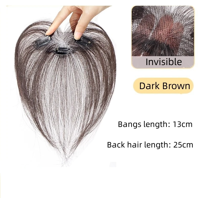 Topper de cabelo natural para mulheres, cabelo real, franja com clipe, franja falsa, acessórios de cabelo para mulheres, desbaste