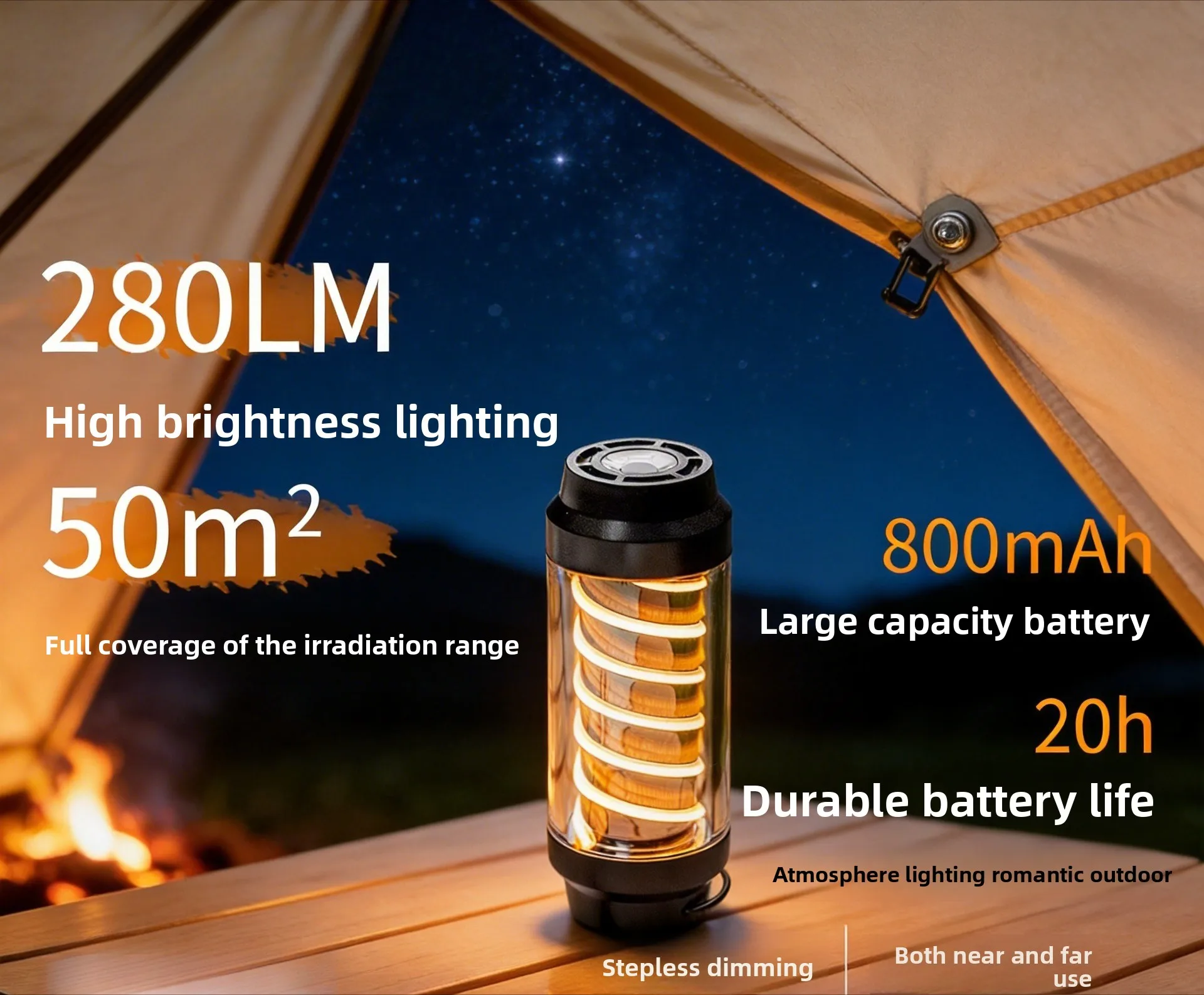 

Camping light spiral waterproof rechargeable lighting portable stand tent stepless dimming camping light